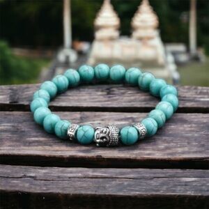 NEW Buddha Bracelet Turquoise Beads Tibetan Silver Calming Mala Meditation